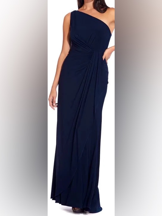 Adrianna Papell One Shoulder Jersey Gown Navy 12